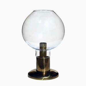 Lámpara de mesa Hollywood Regency de latón y vidrio soplado, años 70