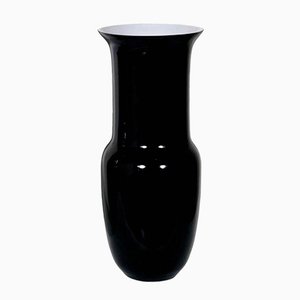 Grand Vase Mid-Century en Verre Murano Soufflé Blanc et Noir par Paolo Venini