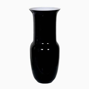 Tall Mid-Century Black & White Blown Murano Glass Vase by Paolo Venini