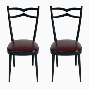 Chaises d'Appoint en Noyer Laqué Noir et Skaï, 1940s, Set de 2