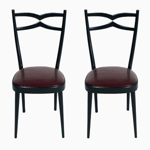 Set aus schwarz lackierten Beistellstühlen aus Nussholz & Kunstleder, 1940er
