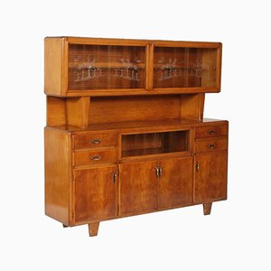 Art Deco Italian Walnut Sideboard with Display Cabinet, 1940s