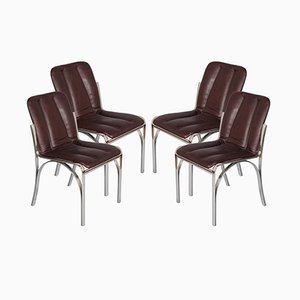 Italian Chromed Steel & Soft Leather Chairs, 1970s, Set of 4