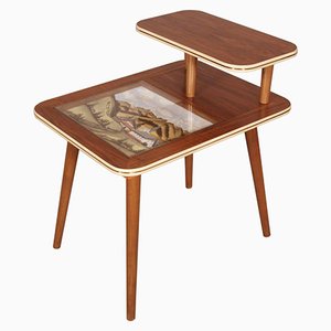 Mesa de centro Mid-Century con decoración de paisaje pintado a mano, años 50