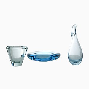 Vintage Glass Akva Ashtray, Duckling Vase & Umanak Vase by Per Lütken for Holmegaard, Set of 3