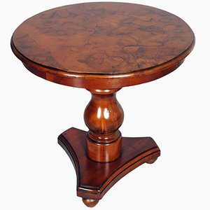 Art Deco Round Side Table in Solid Walnut & Burl Walnut