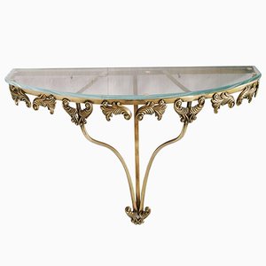 Mid-Century Modern Console in Gilt Bronze & Crystal, 1950s