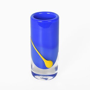 Vaso in cristallo blu e giallo di Torstensson per Stombergshyttan, Svezia, anni '70