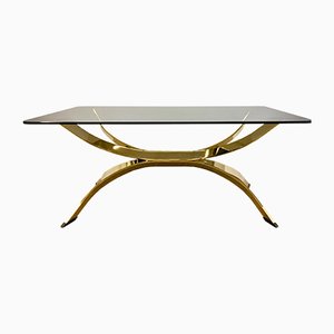 Italienischer Couchtisch aus goldenem Metall mit Tischplatte aus Rauchglas, 1970er
