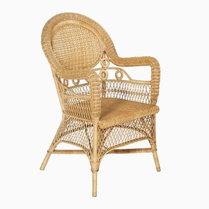 French Provençal Curved Bamboo & Rattan Armchair, 1950s