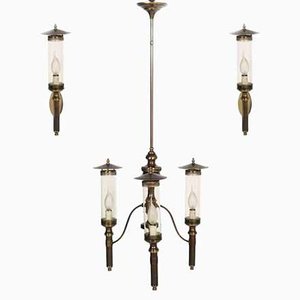 Art Deco Chandelier and Sconces, Set of 3