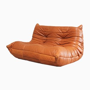 Togo Sofa in Cognac Leather by Michel Ducaroy for Ligne Roset, 1980s
