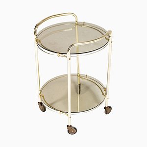 Mid-Century Italian Brass & Smoked Crystal Bar Cart