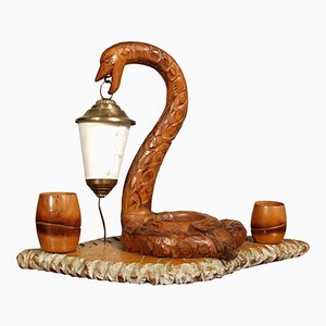 Lampe Serpent Art Déco Sculpté à la Main avec Cendrier