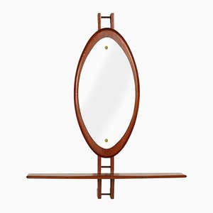 Mid-Century Teak Wall Console with Mirror by Clausen & Søn, 1960s