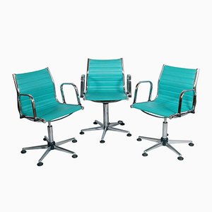 Chromed Steel & Leatherette Desk Chairs, 1970s, Set of 3