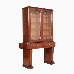 Vintage Showcase with Mahogany Inlays & Walnut Carvings