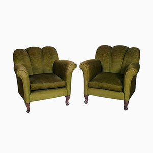 Art Deco Armchairs in Green Velvet, 1930s, Set of 2