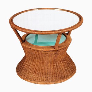 Bamboo and Raffia Coffee Table with Mirror, 1950s