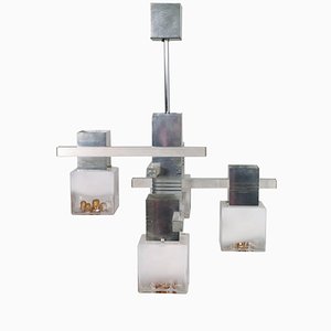 Cubic Chandelier in Chromed Metal by Gaetano Sciolari for Mazzega, 1970s