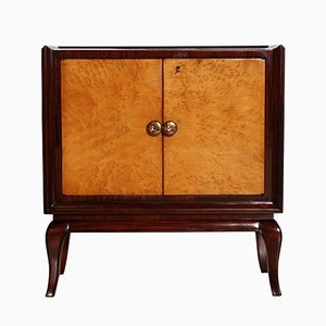 Art Deco Mahagoni, Wurzel- Ulmenholz & Spiegelglas Servierwagen