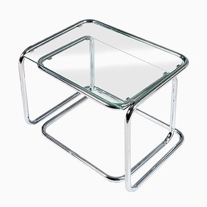 Tables Gigognes Mid-Century Modernes en Cristal et Chrome, Set de 2