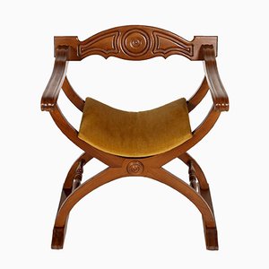 Silla Savonarola italiana Mid-Century de nogal