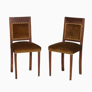Italienische Art Deco Walnuss & Samt Stühle, 2er Set