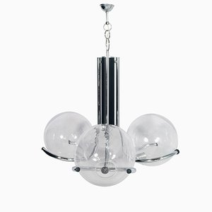 Chromed Steel & Murano Glass 3-Light Ceiling Light from Mazzega, 1970s