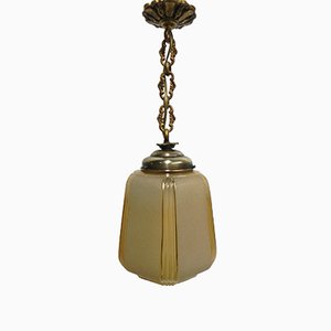 Art Deco Hanging Lamp on Chain with Beige Glass Ball﻿