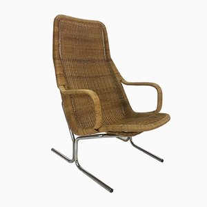 Vintage Rattan & Steel Lounge Chair by Dirk van Sliedrecht, 1950s