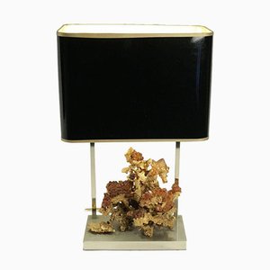 Lámpara de mesa con base estilo coral de bronce bañado en oro, años 70