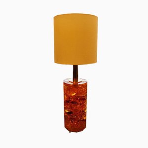 Harz Lampe in Orange & Gelb mit Messinggestell, 1970er