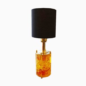 Yellow & Orange Fractal Resin Cylindrical Table Lamp with Brass Base, 1970s