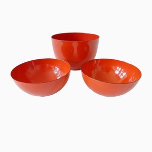 Orange-Red Enameled Bowls by Kaj Franck for Finel, 1960s, Set of 3