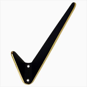 Mid-Century Austrian Asymmetric Black Wall Hook in Brass, 1950s