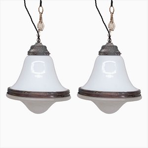 Large Two Tone Pendant Lights, 1920s, Set of 2