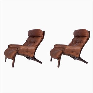 Leather Lounge Chairs by Elsa Solheim & Nordahl Solheim for Rybo Rykken, Set of 2