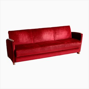 Burgundy Red Velvet Sofa or Sofa Bed, 1960s