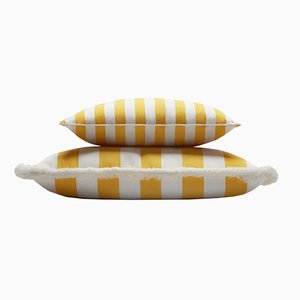Couple Striped Outdoor Happy Cushion Cover with Fringes and Piping from Lo Decor, Set of 2