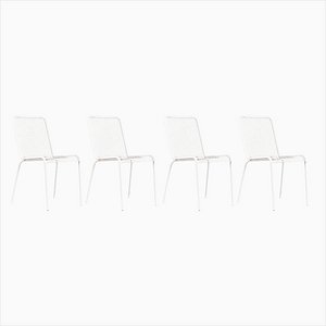 French Wire Mesh White Outdoor Dining Chairs, 1970s, Set of 4