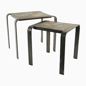 Tables Gigognes en Fer Forgé et Ardoise, 1960s, Set de 2