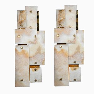 Appliques Murales en Laiton & Marbre par Glustin Creation, Set de 2