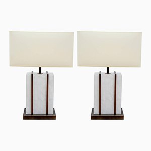 Lampade da tavolo in ottone ed alabastro di Glustin Luminaires, set di 2