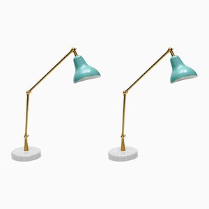 Italian Teal Cone Articulated Arm Desk Lamps by Glustin Creation, Set of 2