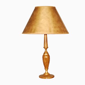 Golden Brass & Leather Lamp from Le Tanneur, 1970s
