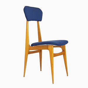 Mid-Century Italian Wooden & Blue Fabric Chair