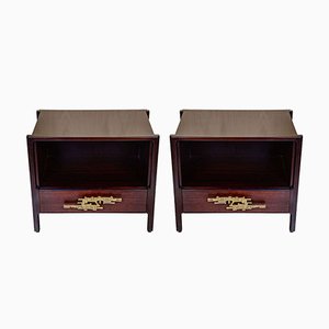 Comodini vintage in ottone e palissandro, set di 2