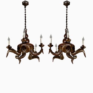 Vintage Bronze Horns Chandelier