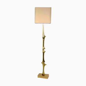 Tall Vintage Polished Bronze Floor Lamp by Willy Daro